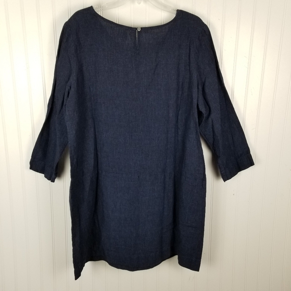 Studio 412 Womens Blue Linen Long Sleeve Dress Size XL Quiet Luxury Minimalist - Picture 3 of 12